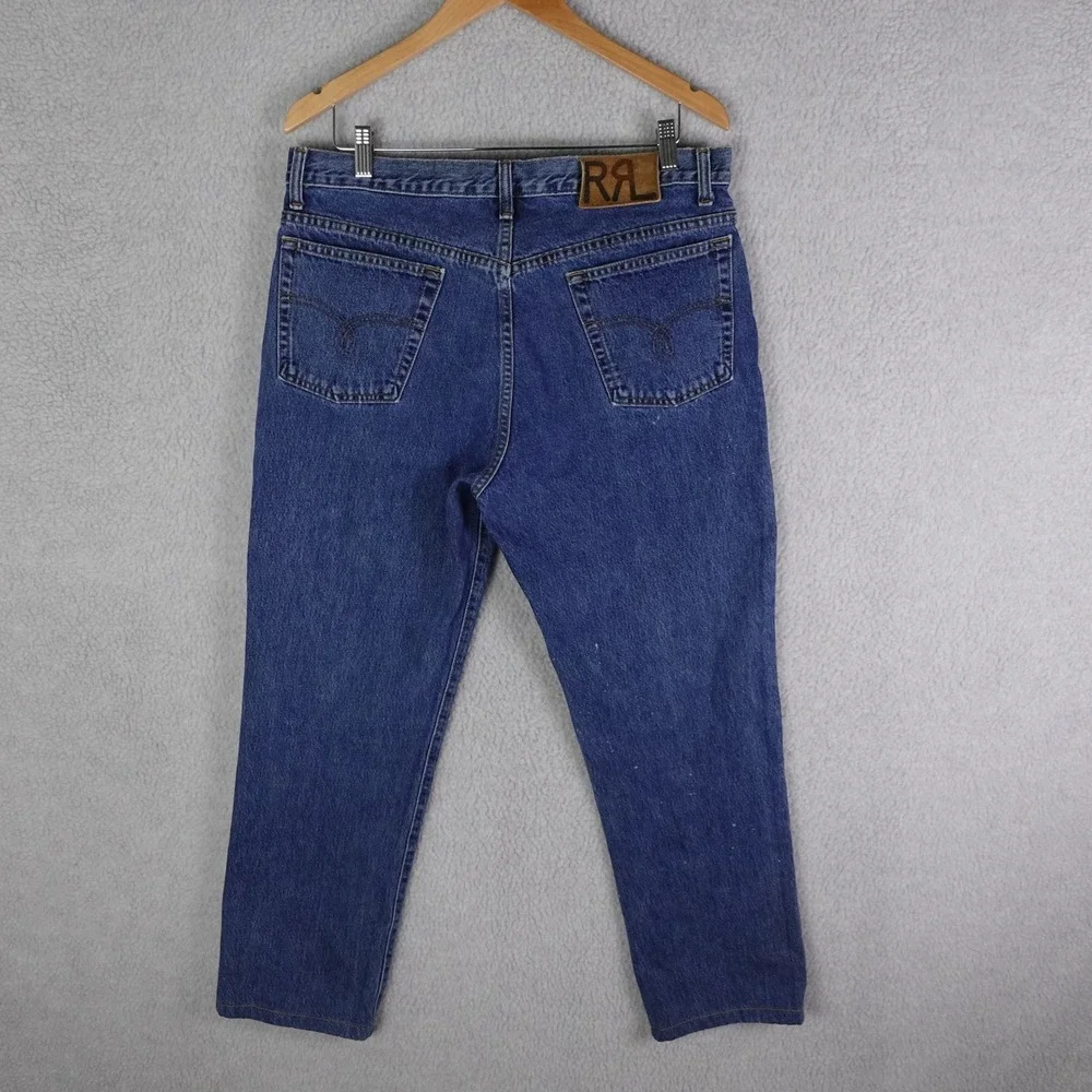 RRL Ralph Lauren Vintage Mens Blue Denim Straight Leg Button Fly Jeans 35x30 USA